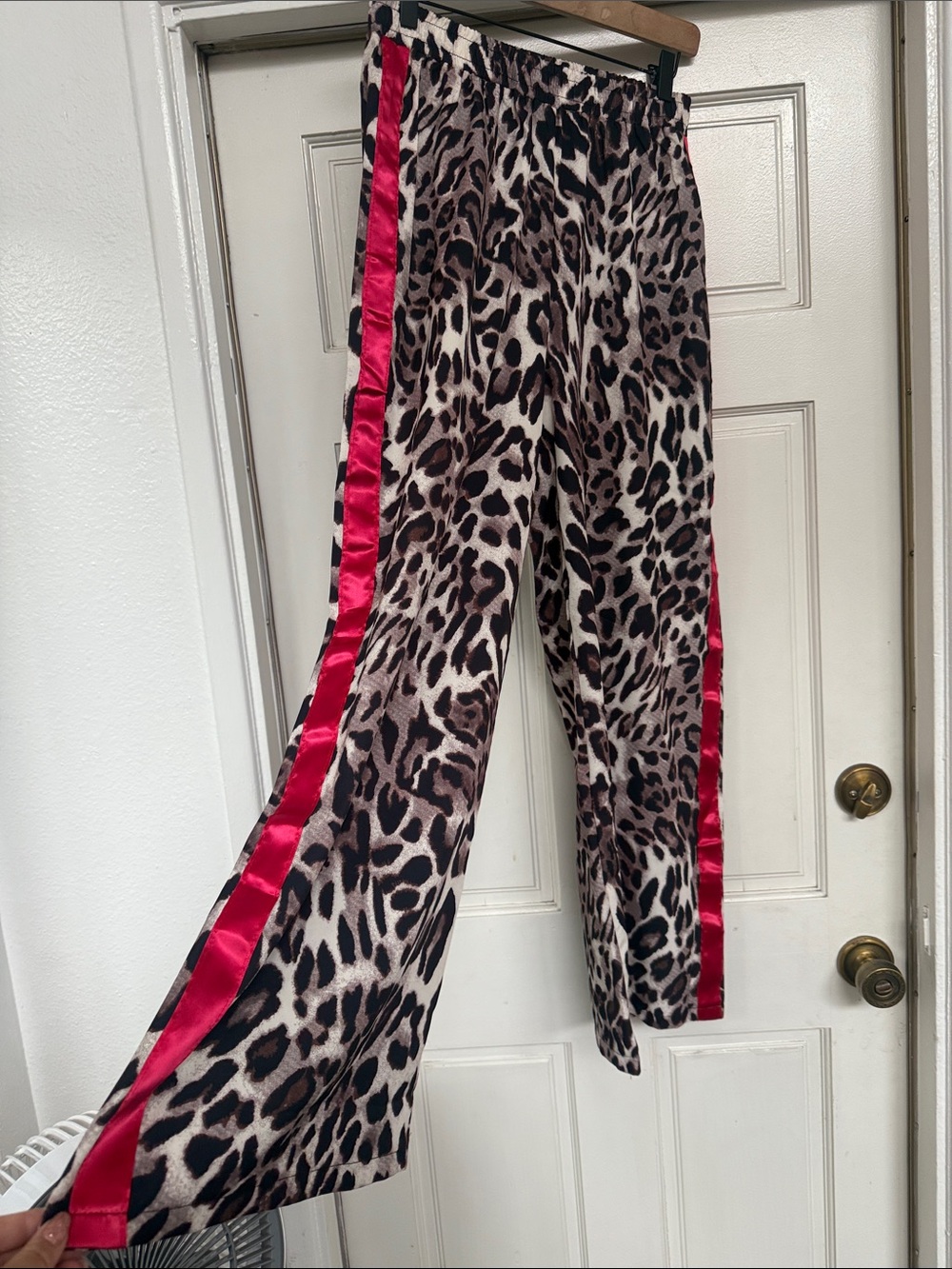 Leopard Print Pants with Bright Red Side Stripes